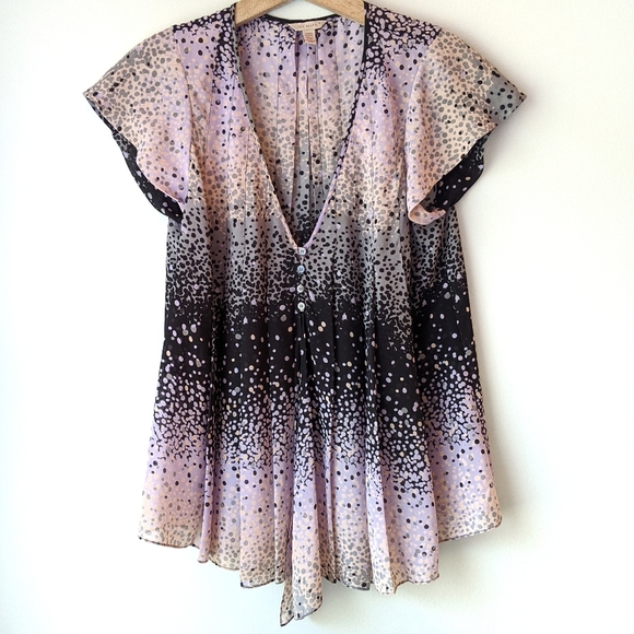 Ted Baker Tops - Ted Baker Blouse Sheer Pleated Flowy Black Purple